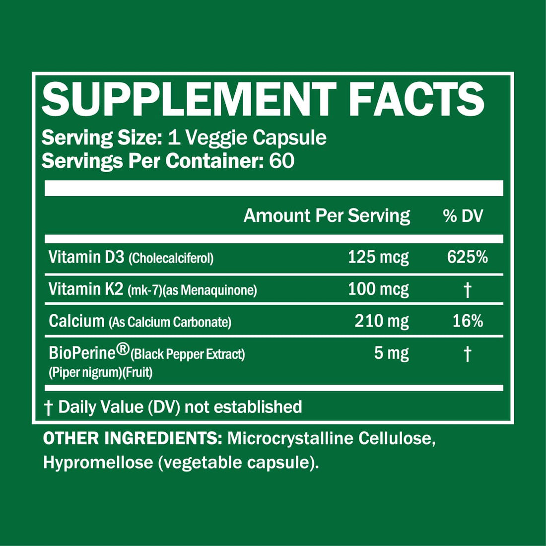 High Potency Vitamin D3 + K2 Supplement 60 Capsules by Healthspan Holistic