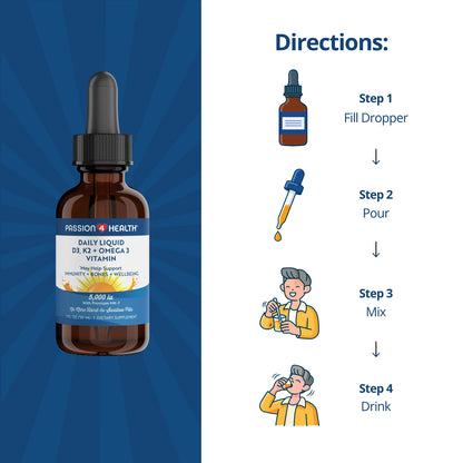 D3, K2 &amp; Omega-3 Daily Liquid Vitamins by Passion 4 Health