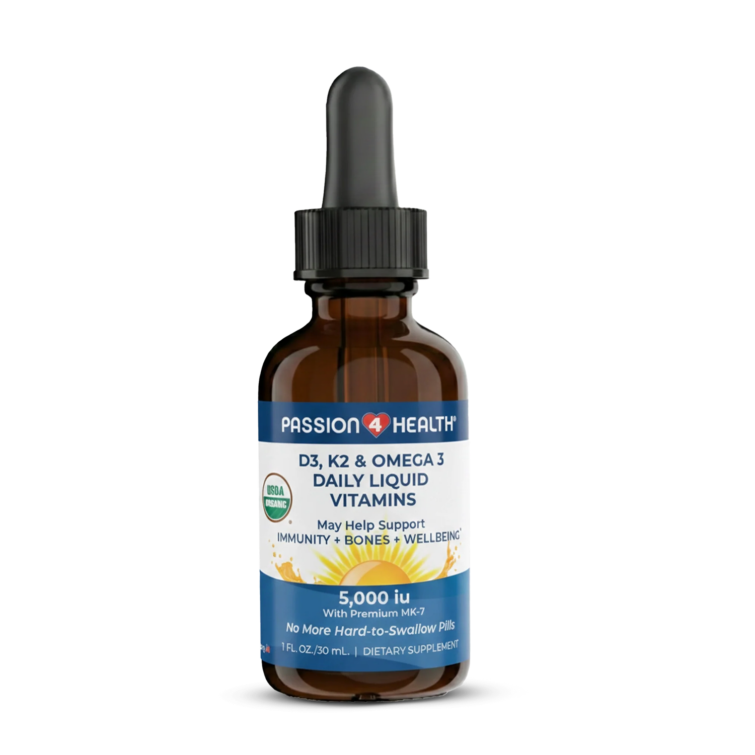 D3, K2 &amp; Omega-3 Daily Liquid Vitamins by Passion 4 Health
