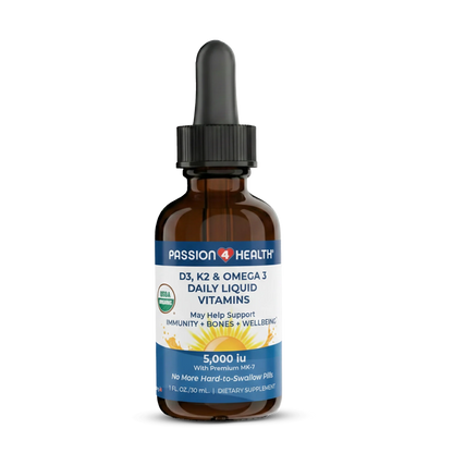 D3, K2 &amp; Omega-3 Daily Liquid Vitamins by Passion 4 Health