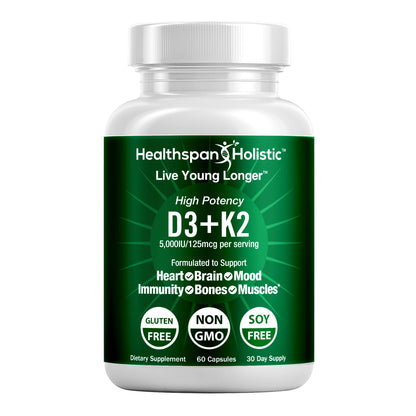High Potency Vitamin D3 + K2 Supplement 60 Capsules by Healthspan Holistic