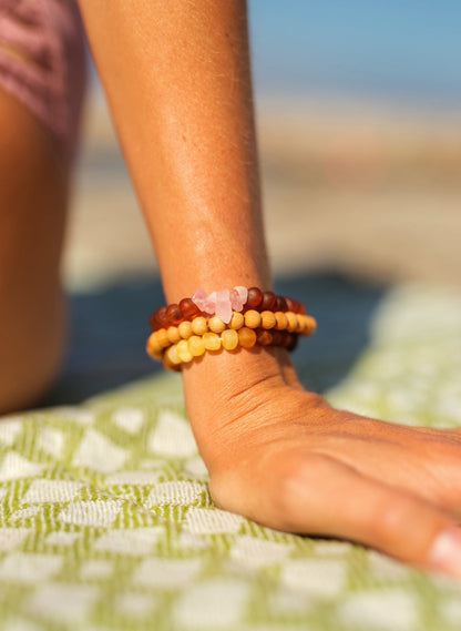 Raw Cognac Baltic Amber + Raw Rose Quartz || Adult Bracelet by CanyonLeaf