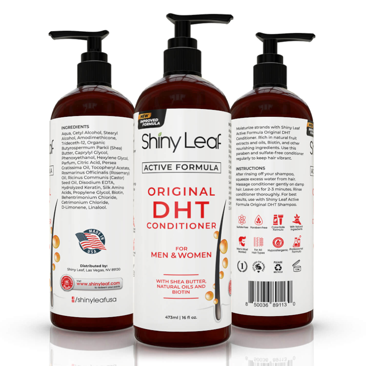 DHT Blocker Anti Hair Loss Shampoo and Conditioner set with Biotin (2 x 16 Oz) by Shiny Leaf