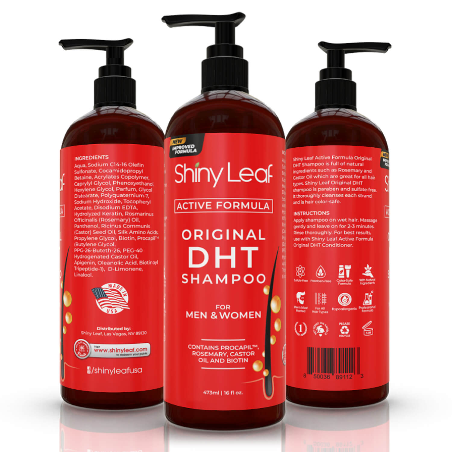 DHT Blocker Anti Hair Loss Shampoo and Conditioner set with Biotin (2 x 16 Oz) by Shiny Leaf
