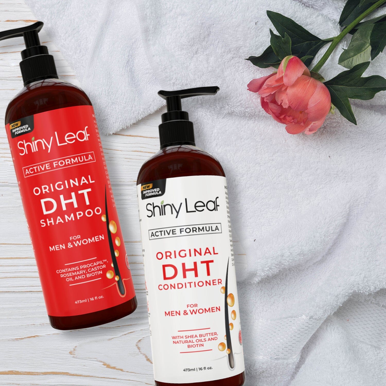 DHT Blocker Anti Hair Loss Shampoo and Conditioner set with Biotin (2 x 16 Oz) by Shiny Leaf