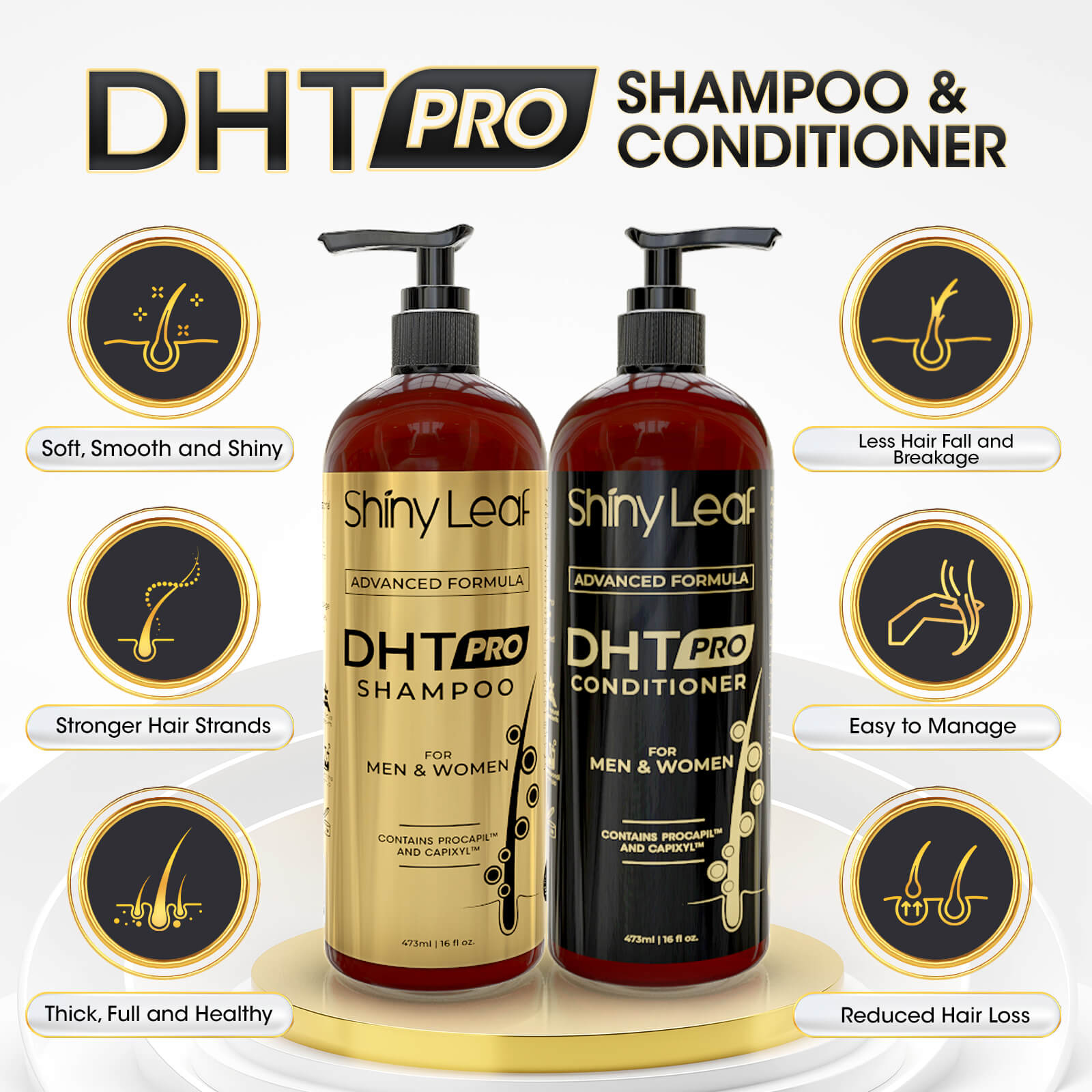 DHT Pro Shampoo and Conditioner with Procapil and Capixyl by Shiny Leaf