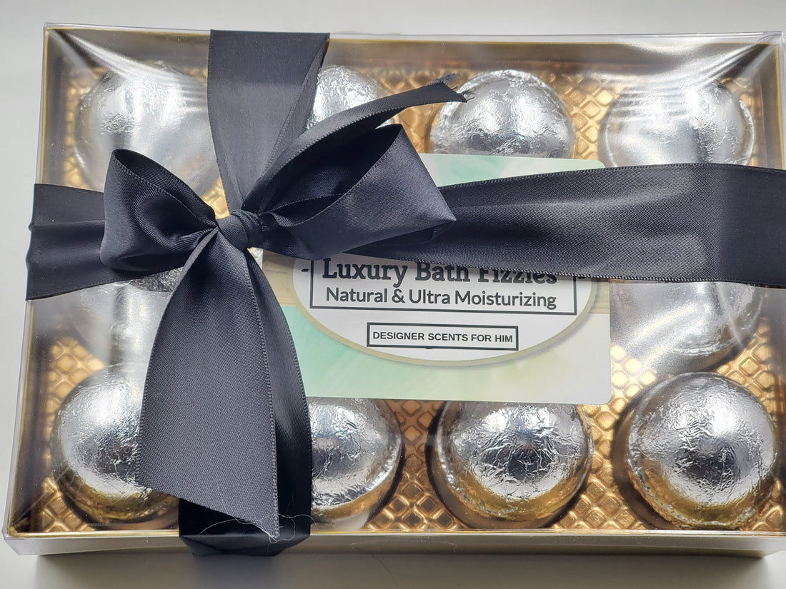 Designer Scents Bath Bomb Gift Set for Men with 12 foil-wrapped 2.5 oz bath bombs, ultra-moisturizing, great for dry skin, makes a nice gift by Spa Pure