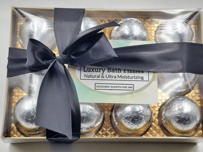 Designer Scents Bath Bomb Gift Set for Men with 12 foil-wrapped 2.5 oz bath bombs, ultra-moisturizing, great for dry skin, makes a nice gift by Spa Pure