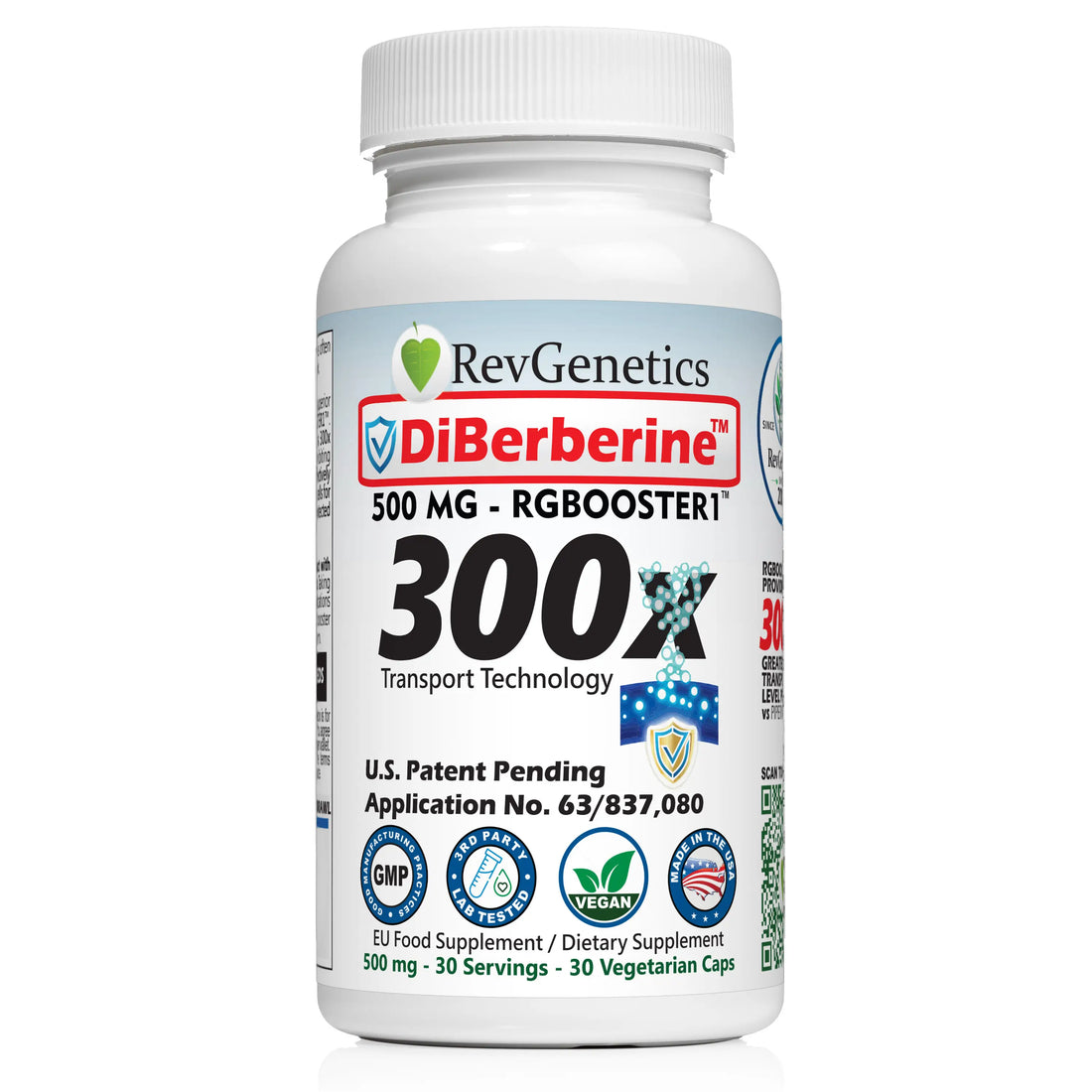 DiBerberine 300x: Dihydro Berberine Enteric + 300x Patent Pending Booster by RevGenetics