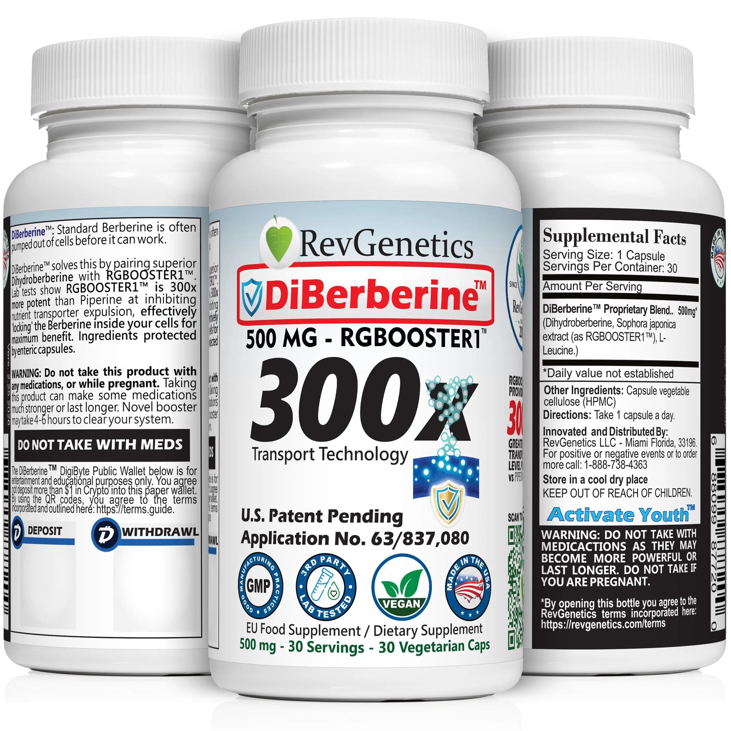 DiBerberine 300x: Dihydro Berberine Enteric + 300x Patent Pending Booster by RevGenetics