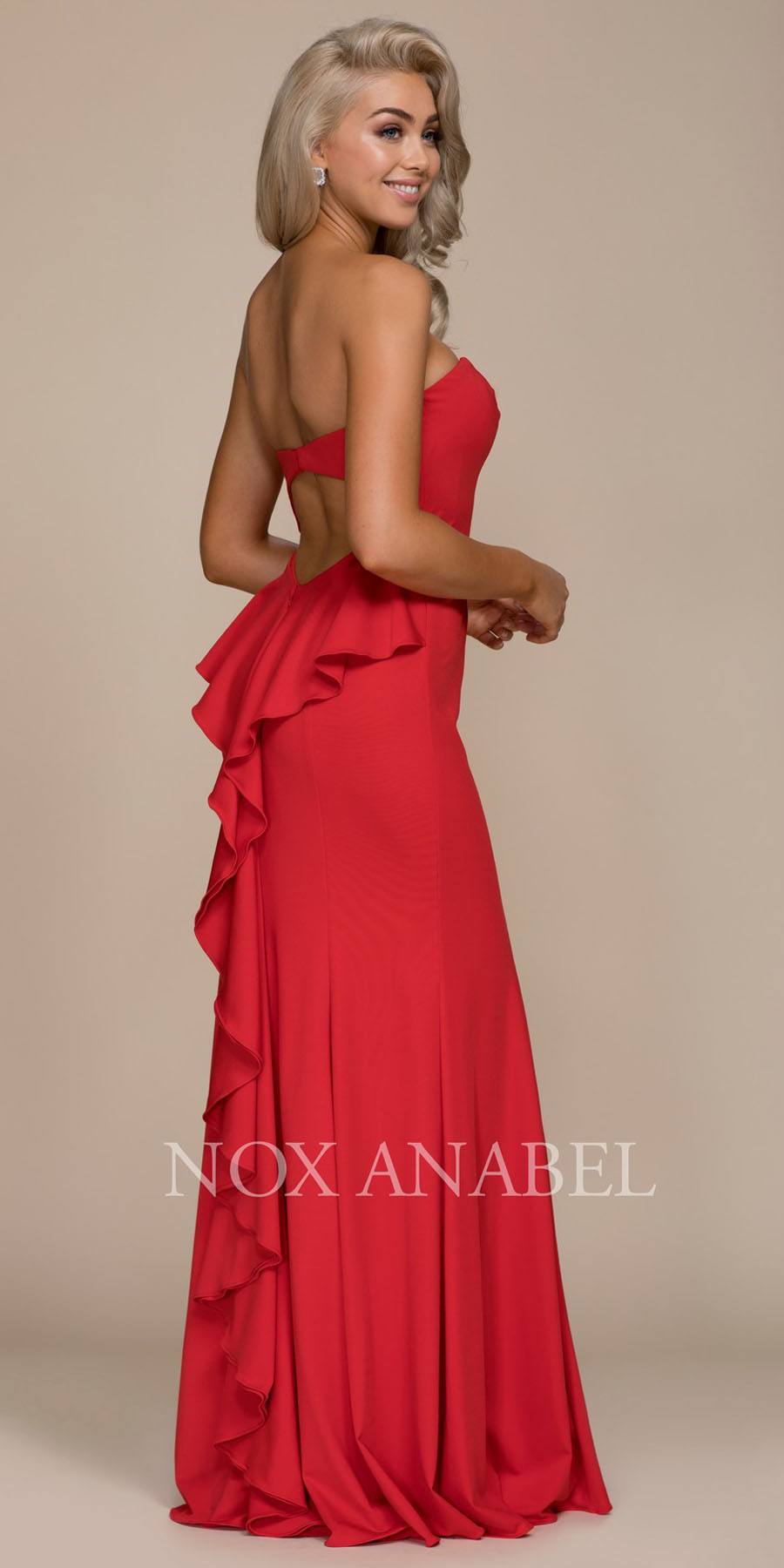 CLEARANCE - Nox Anabel E002 Strapless Long Dress Cut Out Back with Ruffled Bustle (Size M) by DiscountDressShop
