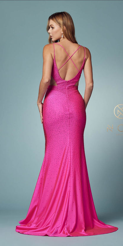 Nox Anabel E1003 Sexy Mermaid beaded Gown Plunging Neckline by DiscountDressShop
