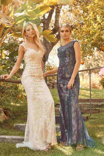 Nox Anabel E1006 Fitted Sheath Formal Lace Dress with Illusion Neckline by DiscountDressShop