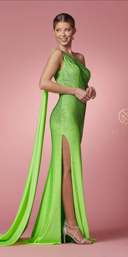 Nox Anabel E1039 Sexy Floor Length One Shoulder Drape Sash Dress by DiscountDressShop