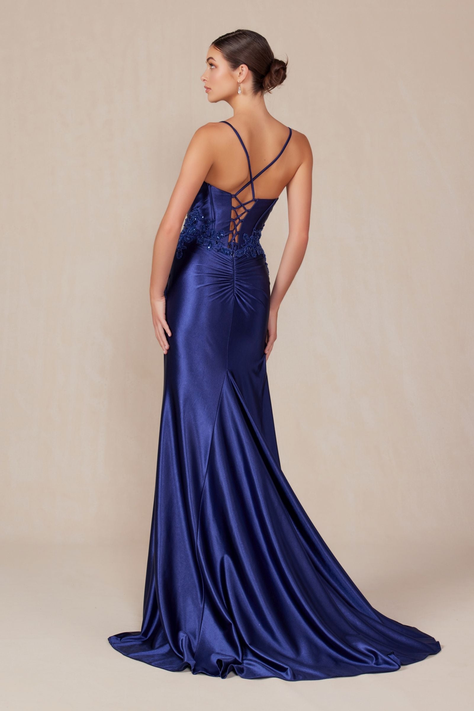 Nox Anabel E1488 Luxurious Shiny Satin Material A Sweetheart Neckline &amp; Slit by DiscountDressShop