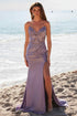 Nox Anabel E1527 Satin Sheer Boned Applique with High Slit Dress by DiscountDressShop