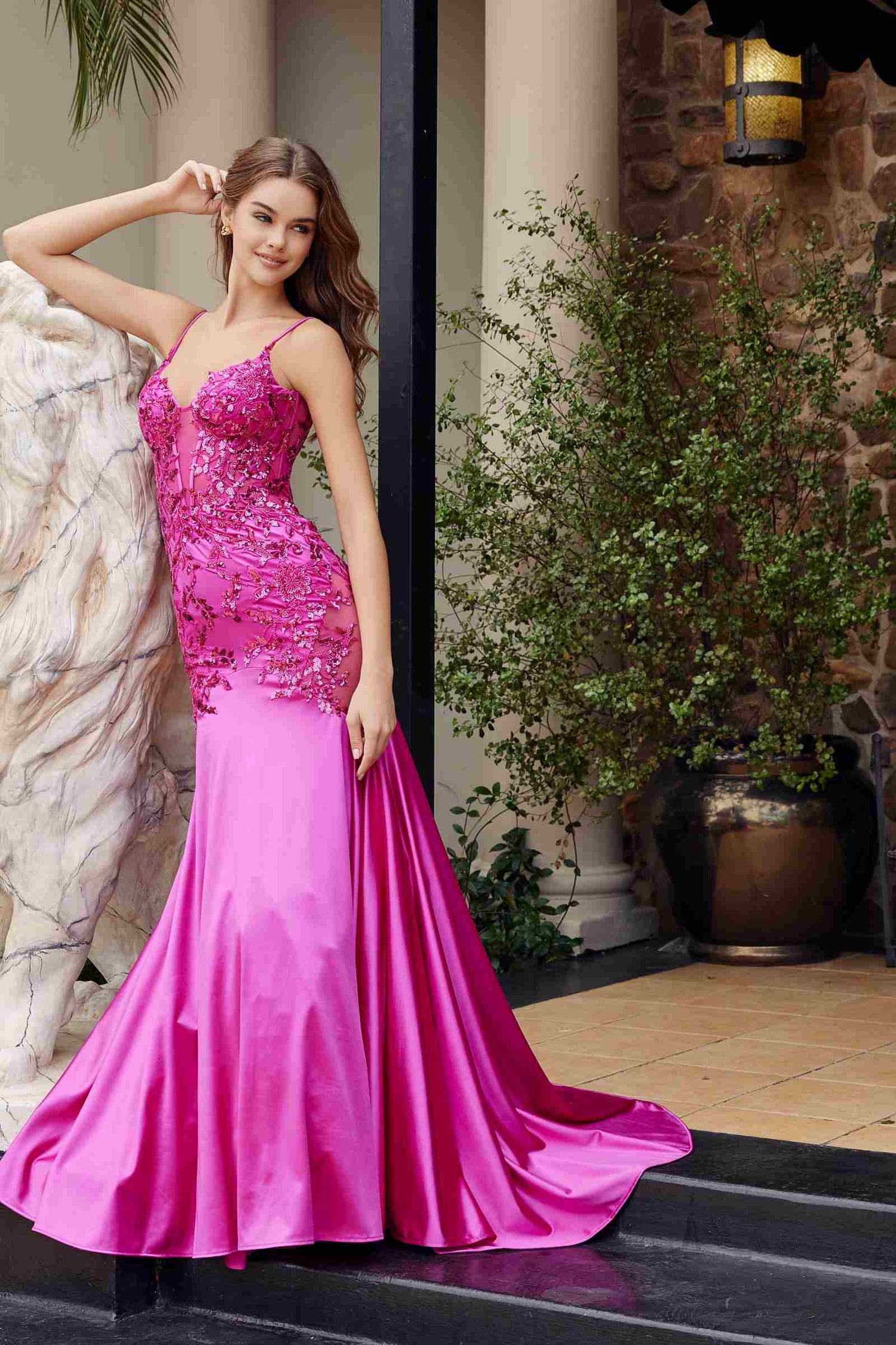 Nox Anabel E1532 Satin Sequin Applique Boned Waist Mermaid Dress by DiscountDressShop