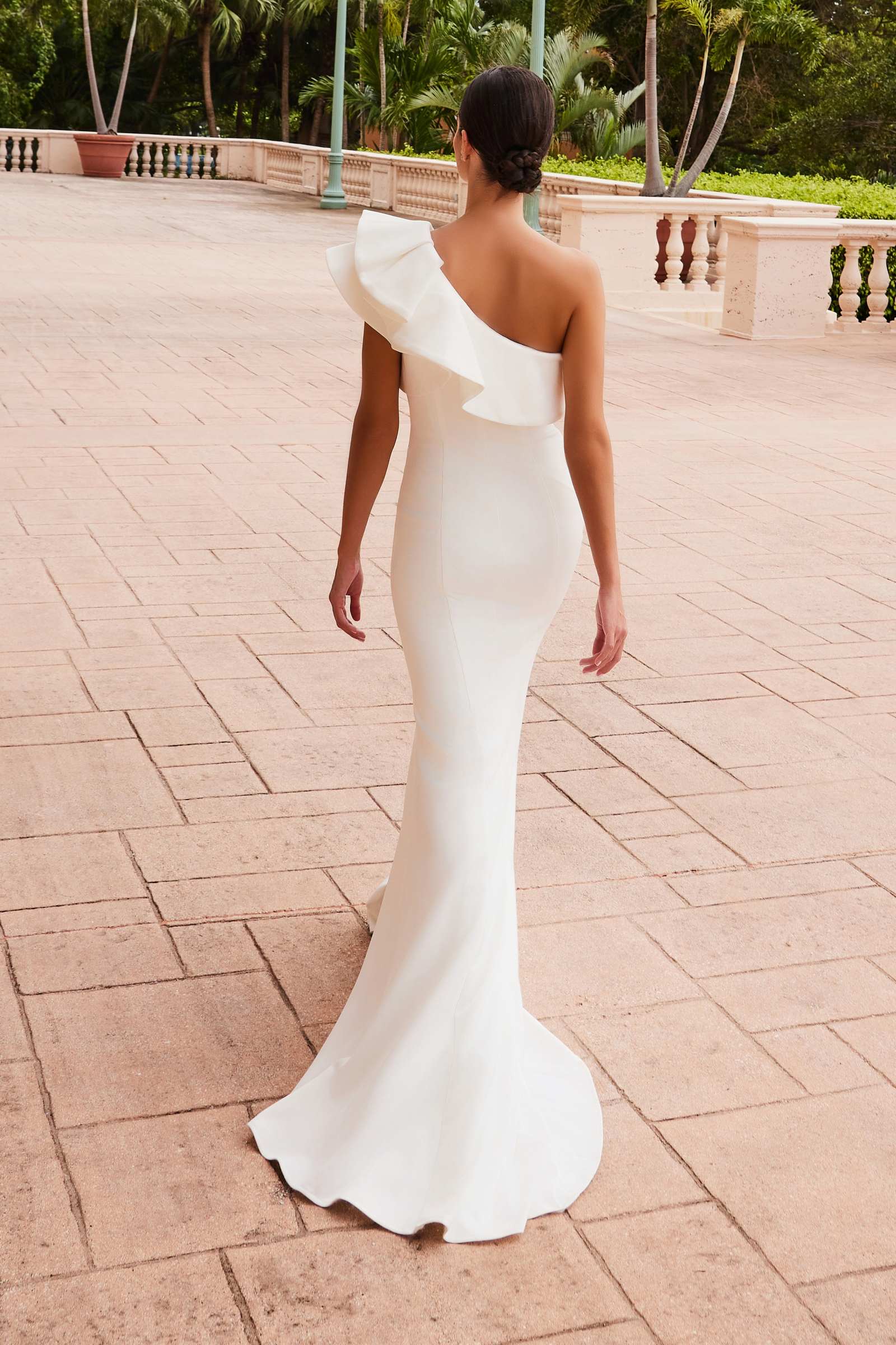 Nox Anabel E467W Long Sheath One Shoulder Ruffle Overlay Strap Gown by DiscountDressShop