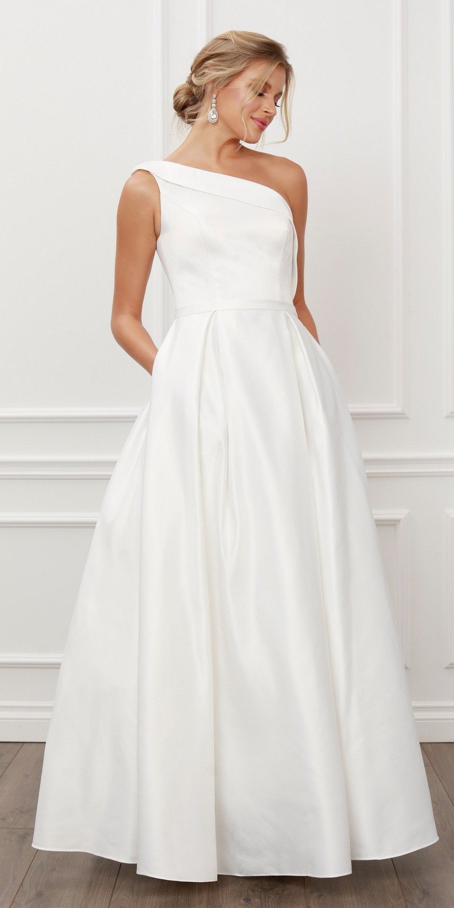 Nox Anabel E469 Elegant One Shoulder Long Satin A-Line Dress by DiscountDressShop