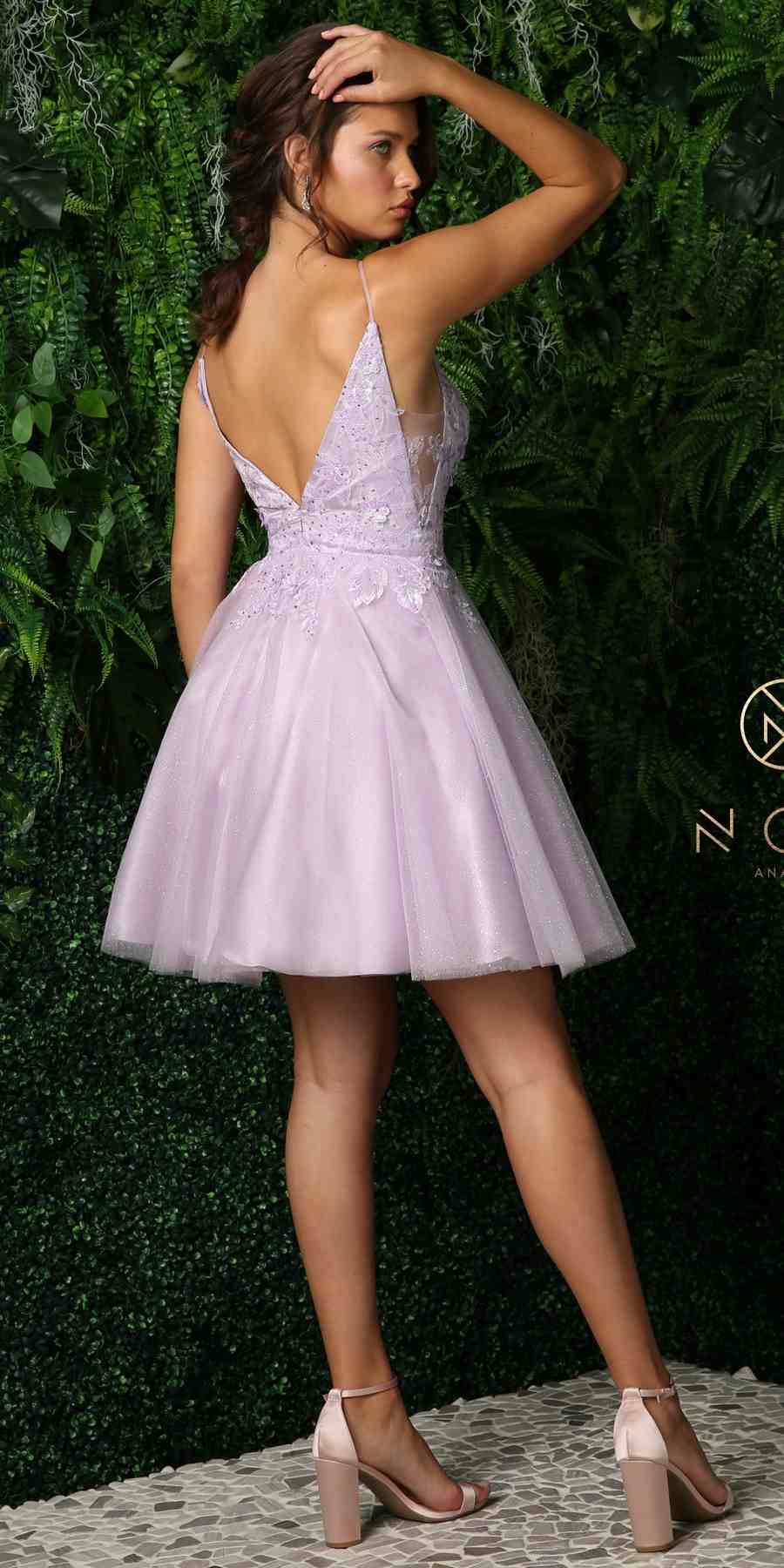 Nox Anabel E779 Plunging V-Neck Embroidered Bodice Short Dress by DiscountDressShop
