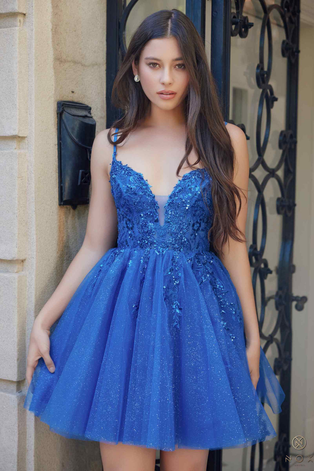 Nox Anabel E902 Short A-Line Applique Sleeveless Homecoming Dress by DiscountDressShop