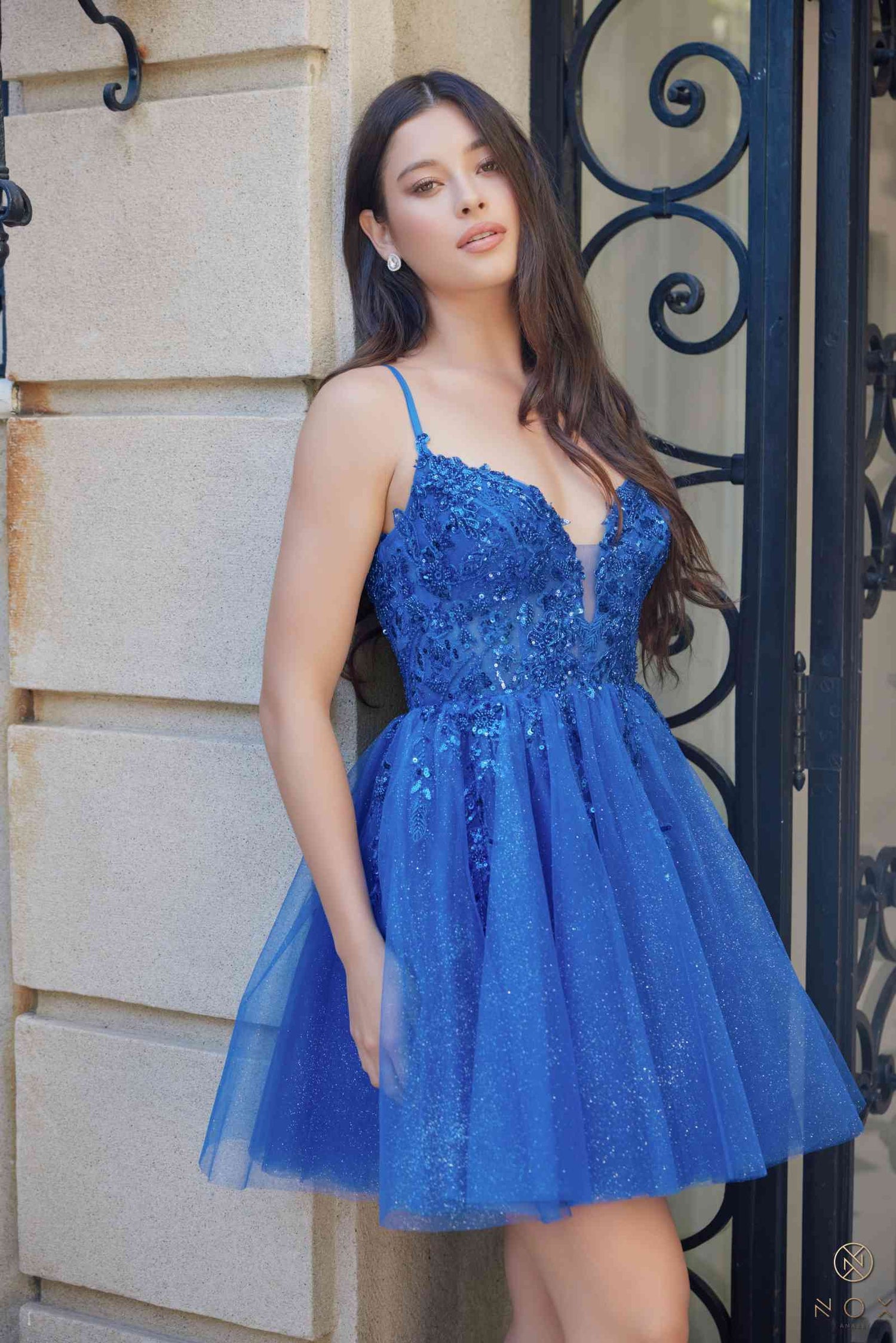 Nox Anabel E902 Short A-Line Applique Sleeveless Homecoming Dress by DiscountDressShop