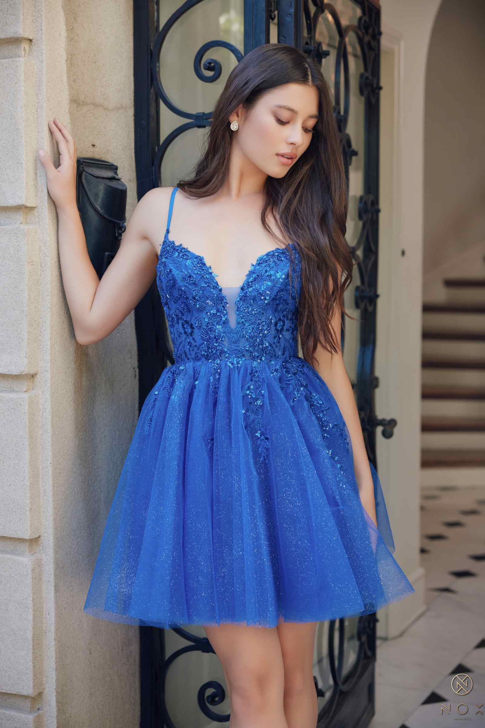Nox Anabel E902 Short A-Line Applique Sleeveless Homecoming Dress by DiscountDressShop