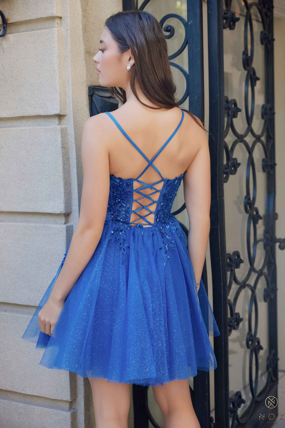 Nox Anabel E902 Short A-Line Applique Sleeveless Homecoming Dress by DiscountDressShop