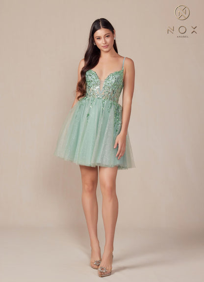Nox Anabel E902 Short A-Line Applique Sleeveless Homecoming Dress by DiscountDressShop