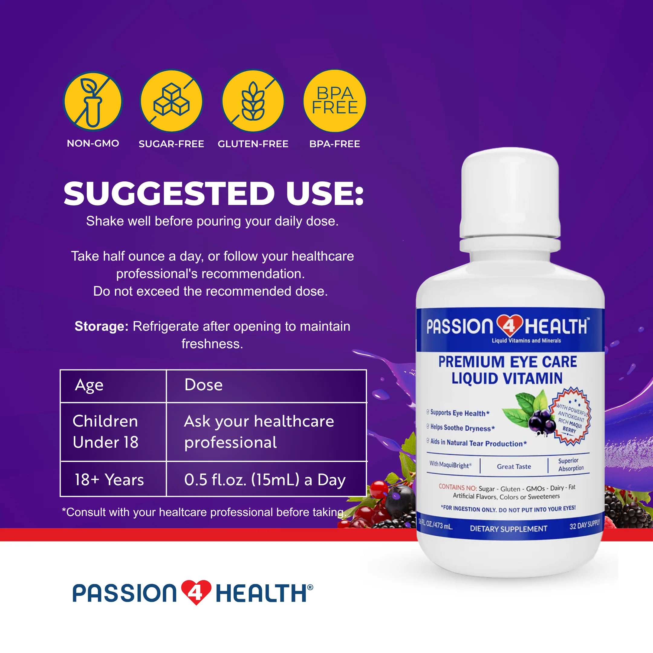 Daily Liquid Eye Care Vitamin by Passion 4 Health