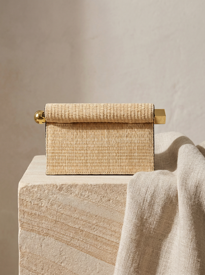Elegant Woven Straw Foldover Clutch Natural Evening Handbag for Special Occassion by LINTICO