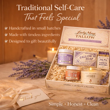 Lavender Tallow Gift Set - Premium Relaxation Bundle | Skincare, Candle &amp; Soap by Lady May Tallow