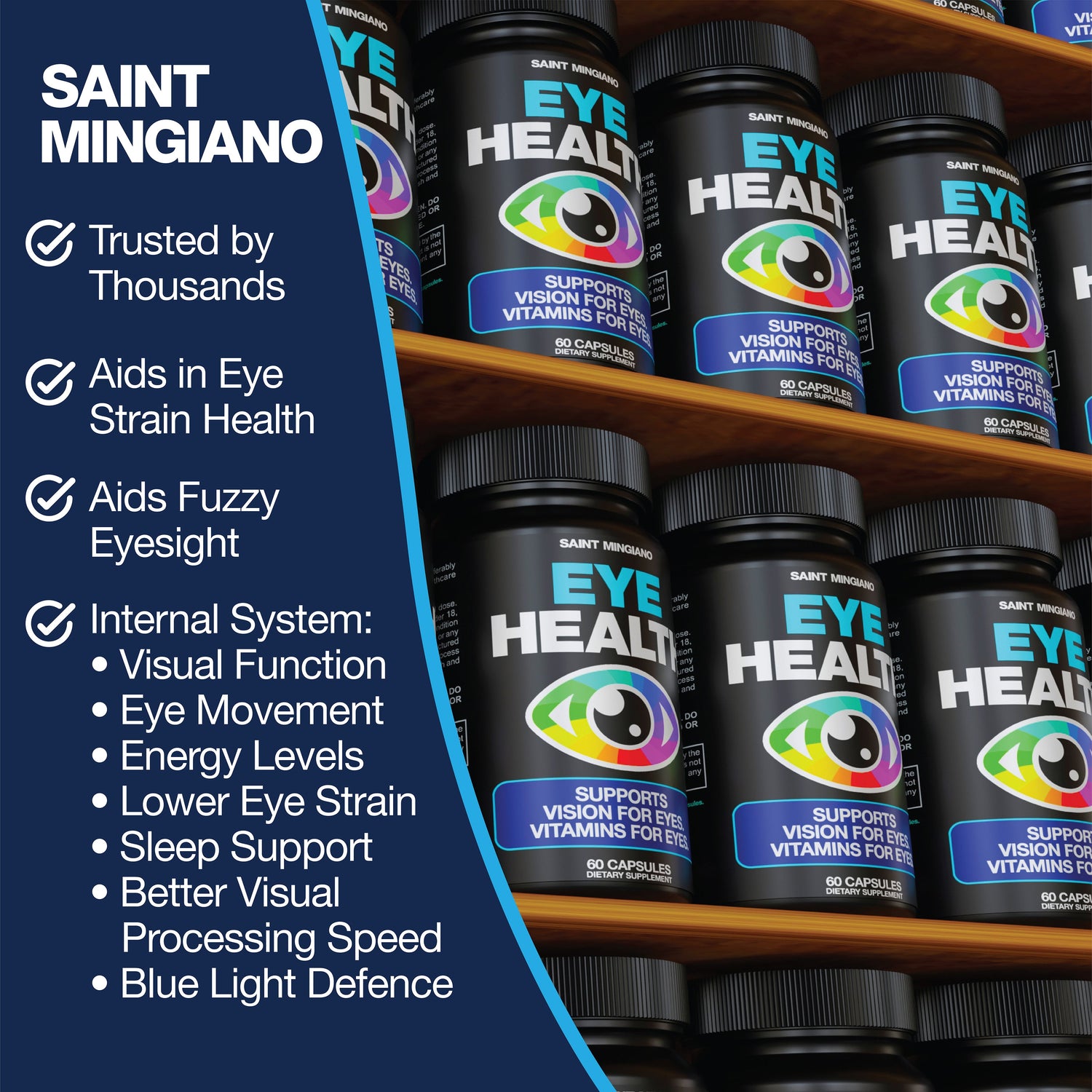 Eye Health &amp; Vision Vitamins Supplement 60 Capsules by Saint Mingiano - Supplements &amp; Wellness Dedicated to Holistic Health