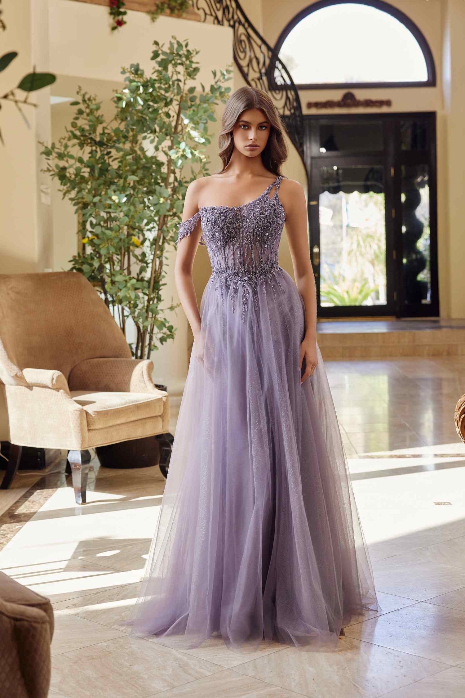 Nox Anabel F1567 Embroidered A-Line Sheer Boned Waistline Dress by DiscountDressShop