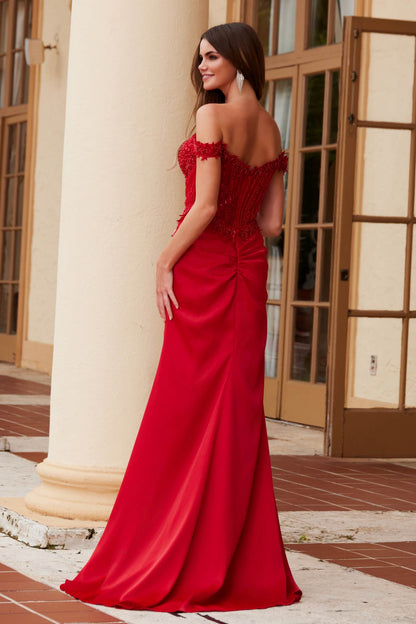 Nox Anabel F1572 Satin Sweetheart Sequin Applique Boned Waistline by DiscountDressShop