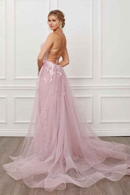 Nox Anabel F485 Lace and Beads Mermaid Gown Chiffon Overskirt by DiscountDressShop