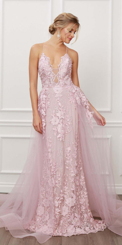 Nox Anabel F485 Lace and Beads Mermaid Gown Chiffon Overskirt by DiscountDressShop