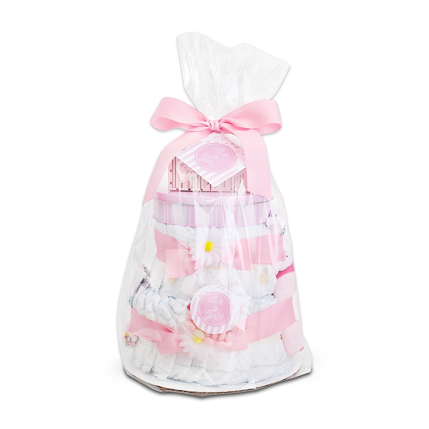 Sweet Baby Girl Diaper Cake Gift Baskeet by Alder Creek Gift Baskets
