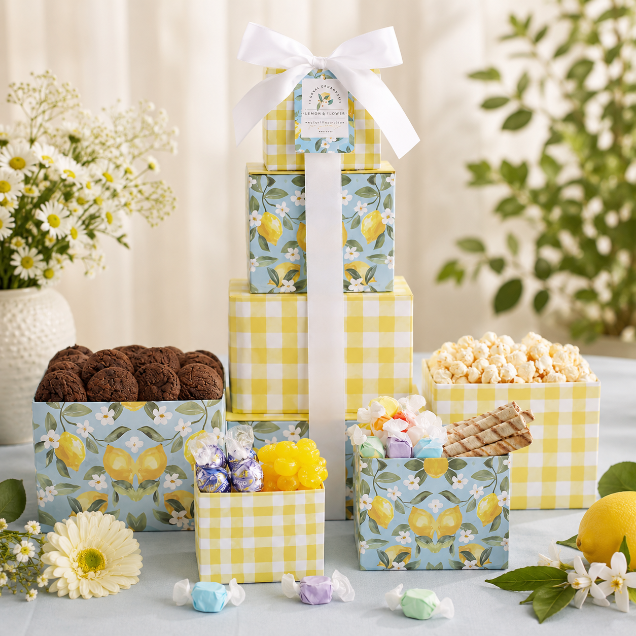 Sweet Sunshine Floral Summer Gift Tower by Alder Creek Gift Baskets