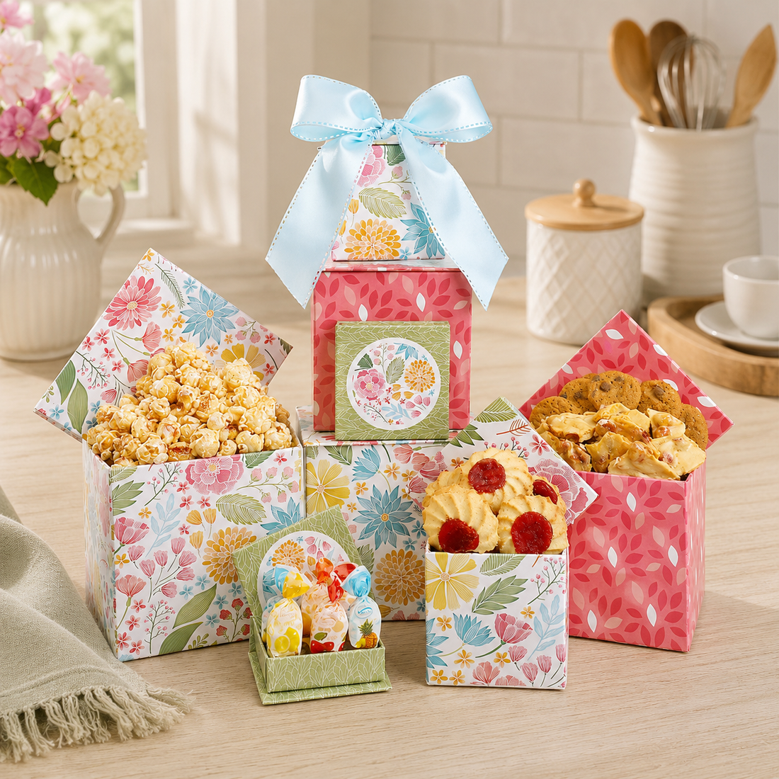 Floral Blooms Summer Treat Gift Tower by Alder Creek Gift Baskets