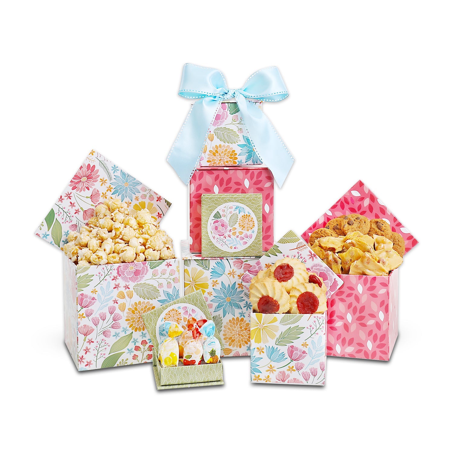Floral Blooms Summer Treat Gift Tower by Alder Creek Gift Baskets