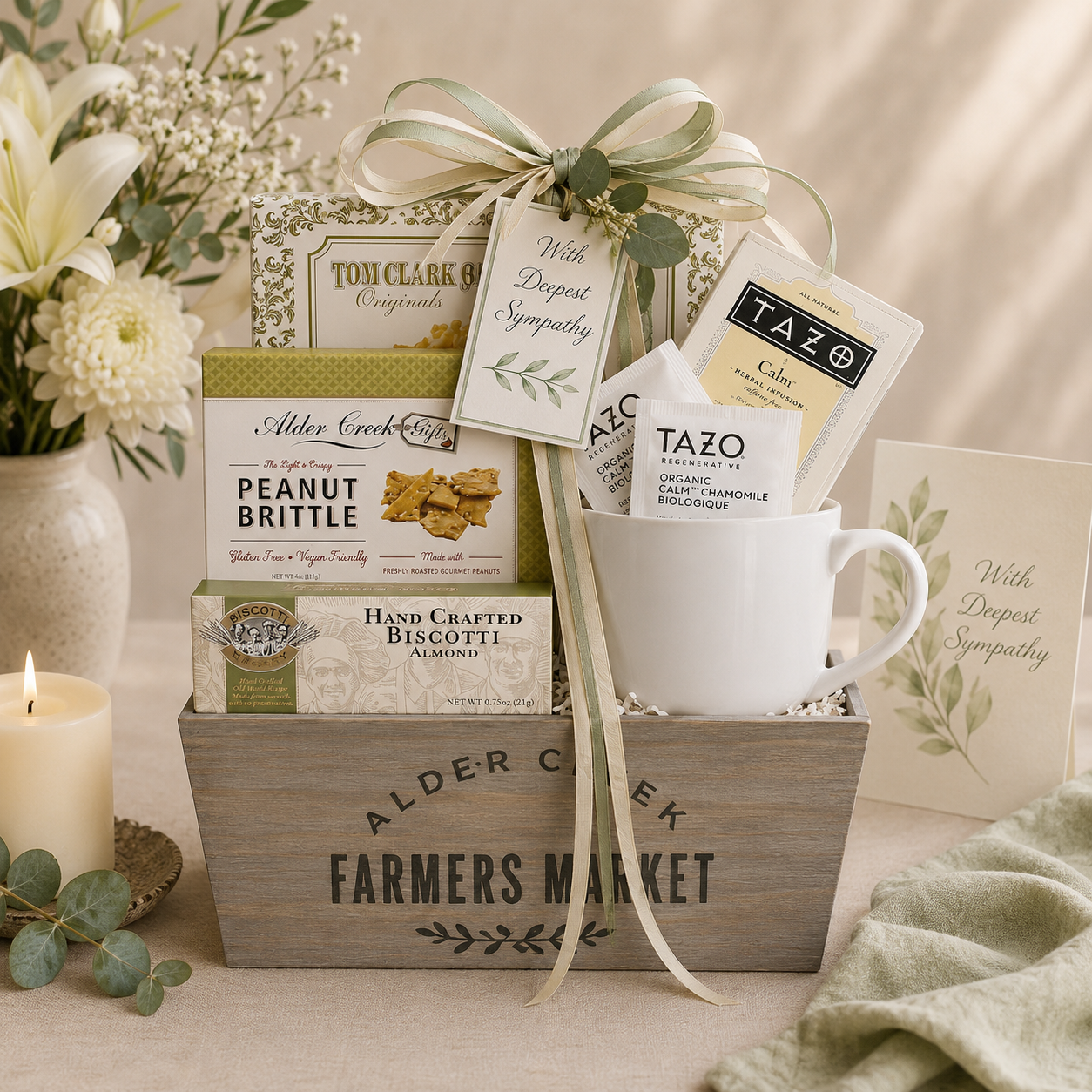 With Sympathy Tea Gift Basket by Alder Creek Gift Baskets