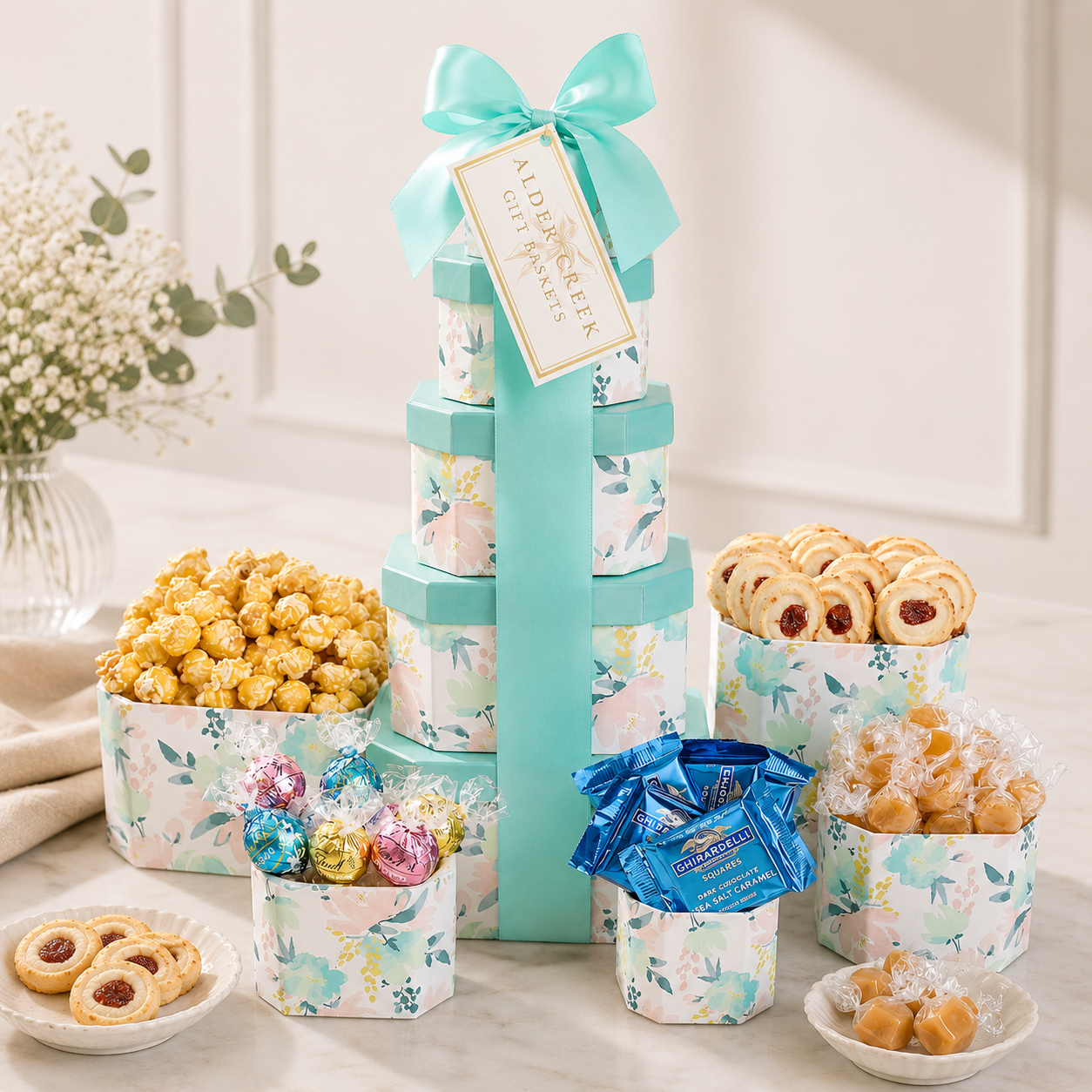 Summer Treats Gift Tower by Alder Creek Gift Baskets