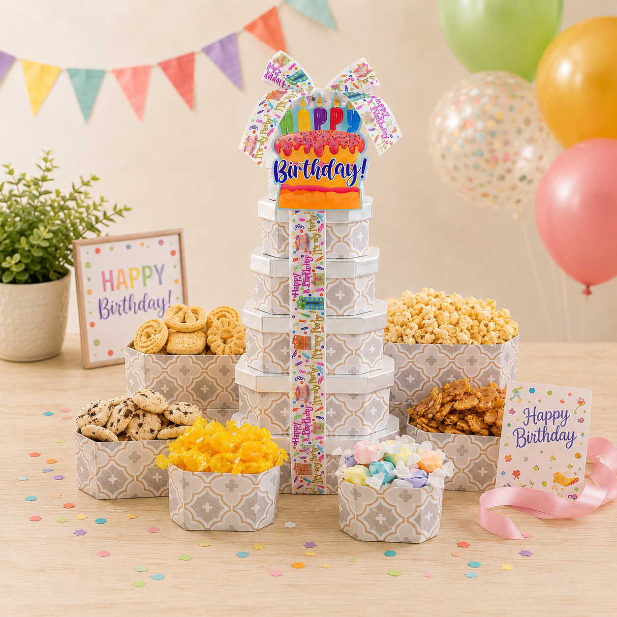 Happy Birthday Gift Tower of Treats by Alder Creek Gift Baskets