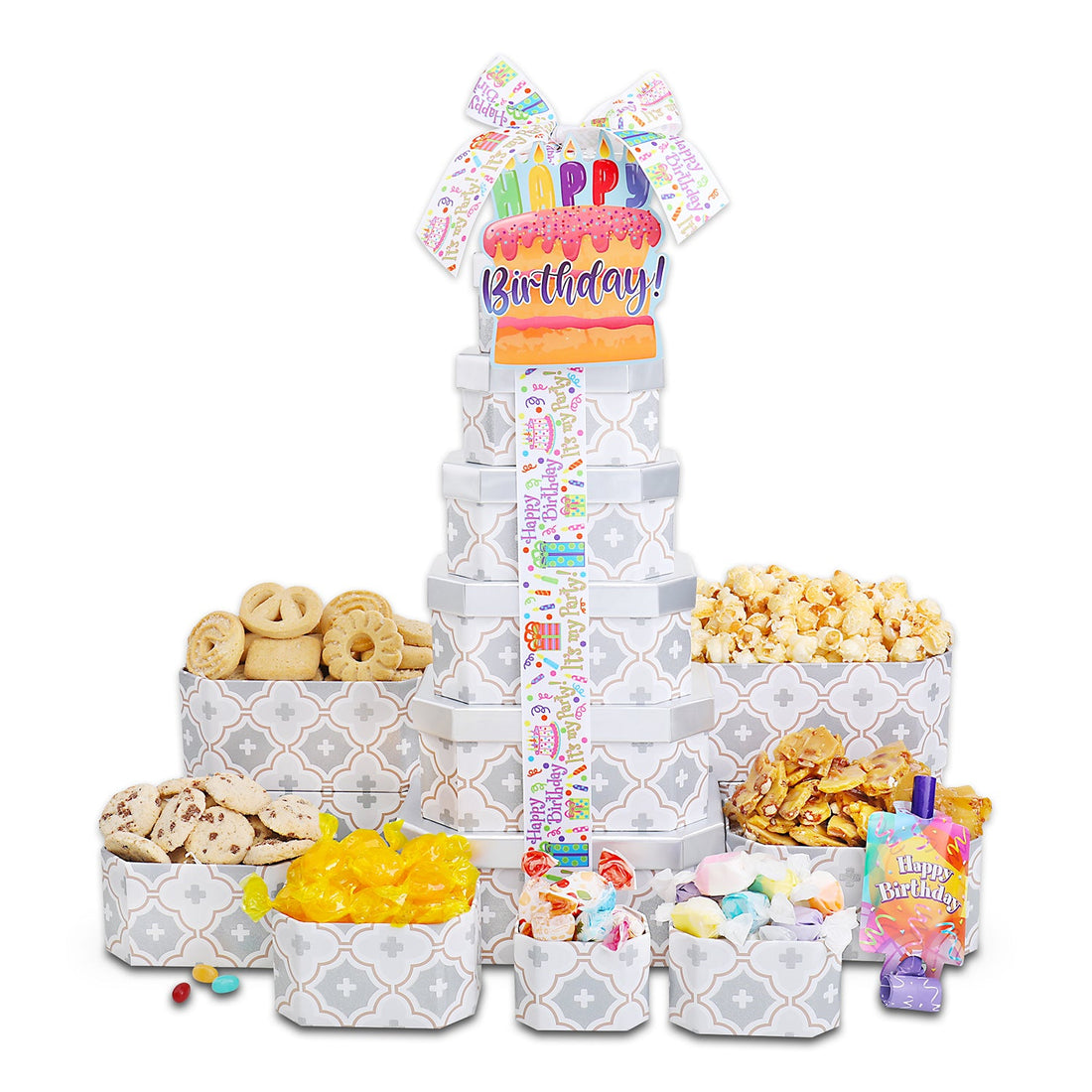 Happy Birthday Gift Tower of Treats by Alder Creek Gift Baskets