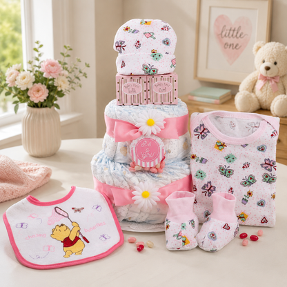 Sweet Baby Girl Diaper Cake Gift Baskeet by Alder Creek Gift Baskets