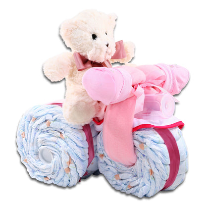 Pink Tricycle Diaper Cake Gift Basket by Alder Creek Gift Baskets