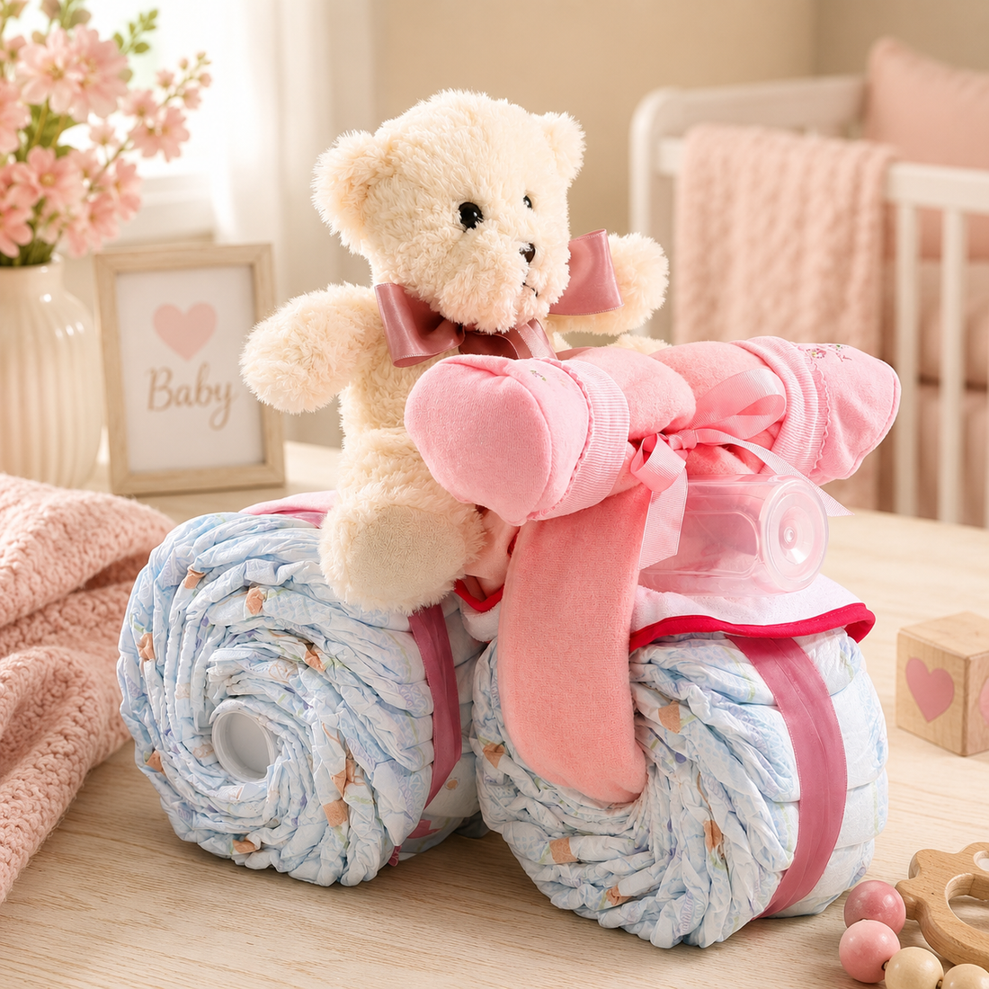 Pink Tricycle Diaper Cake Gift Basket by Alder Creek Gift Baskets