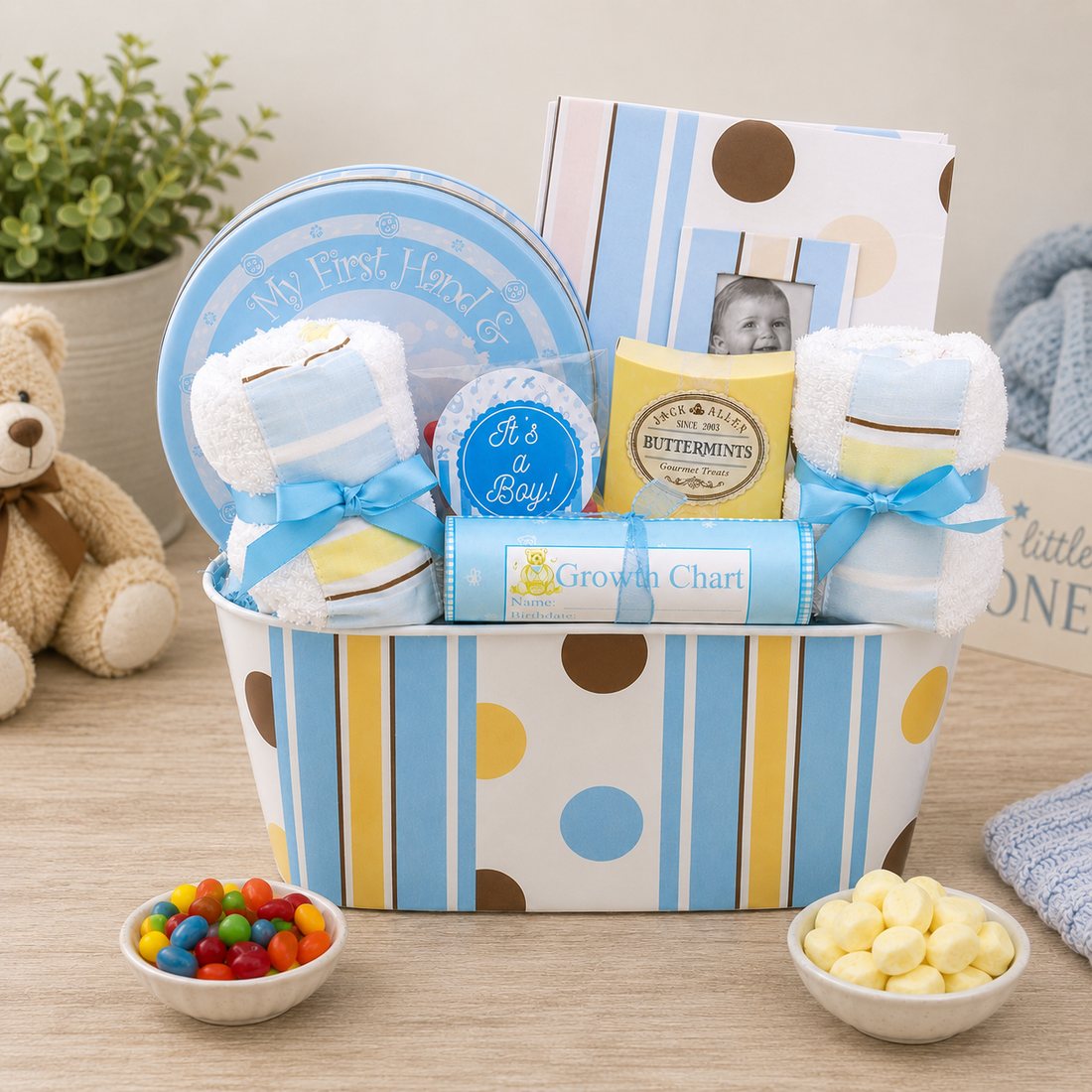 Welcome to the World Baby Boy Gift Basket by Alder Creek Gift Baskets