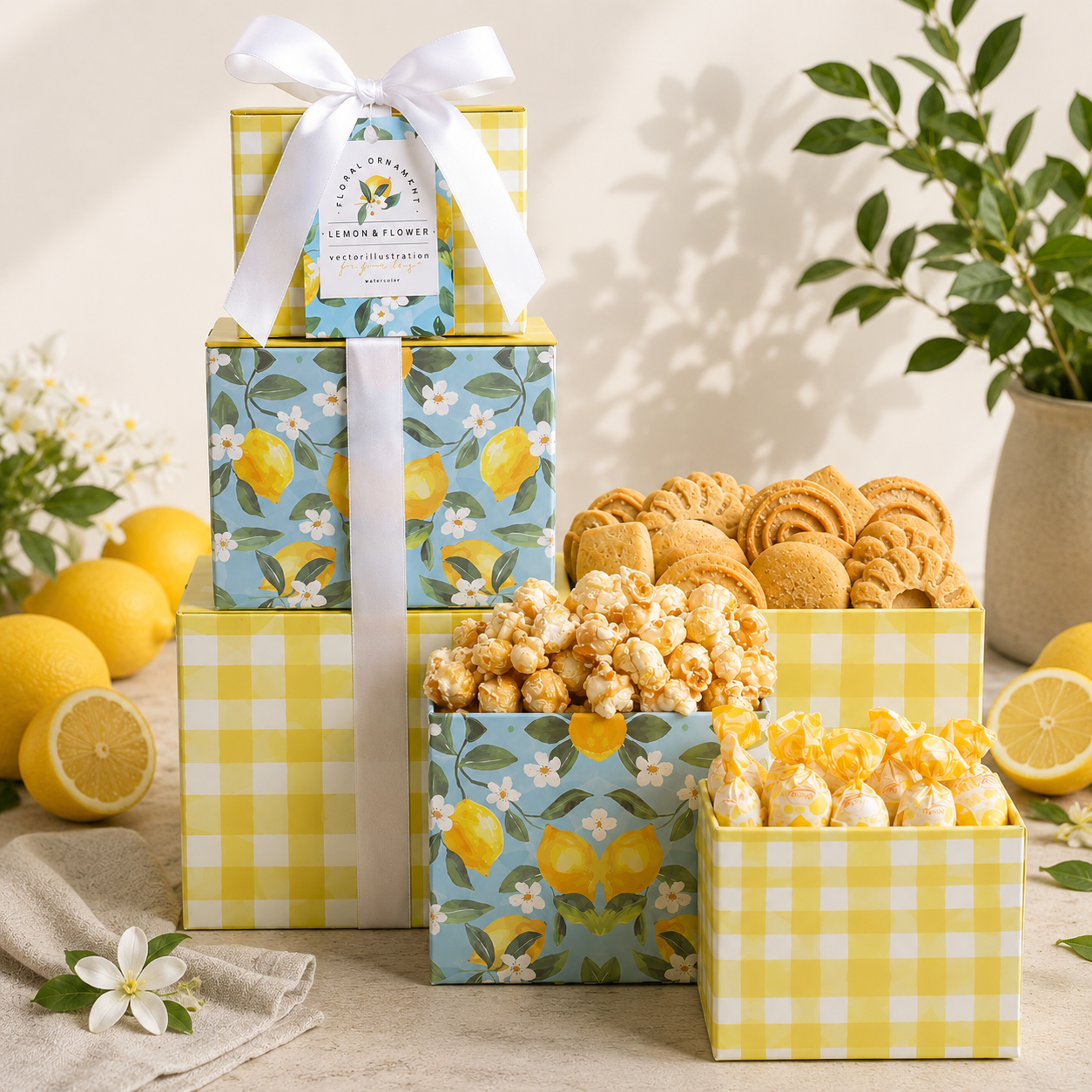 Lemon Twist Gift Tower by Alder Creek Gift Baskets